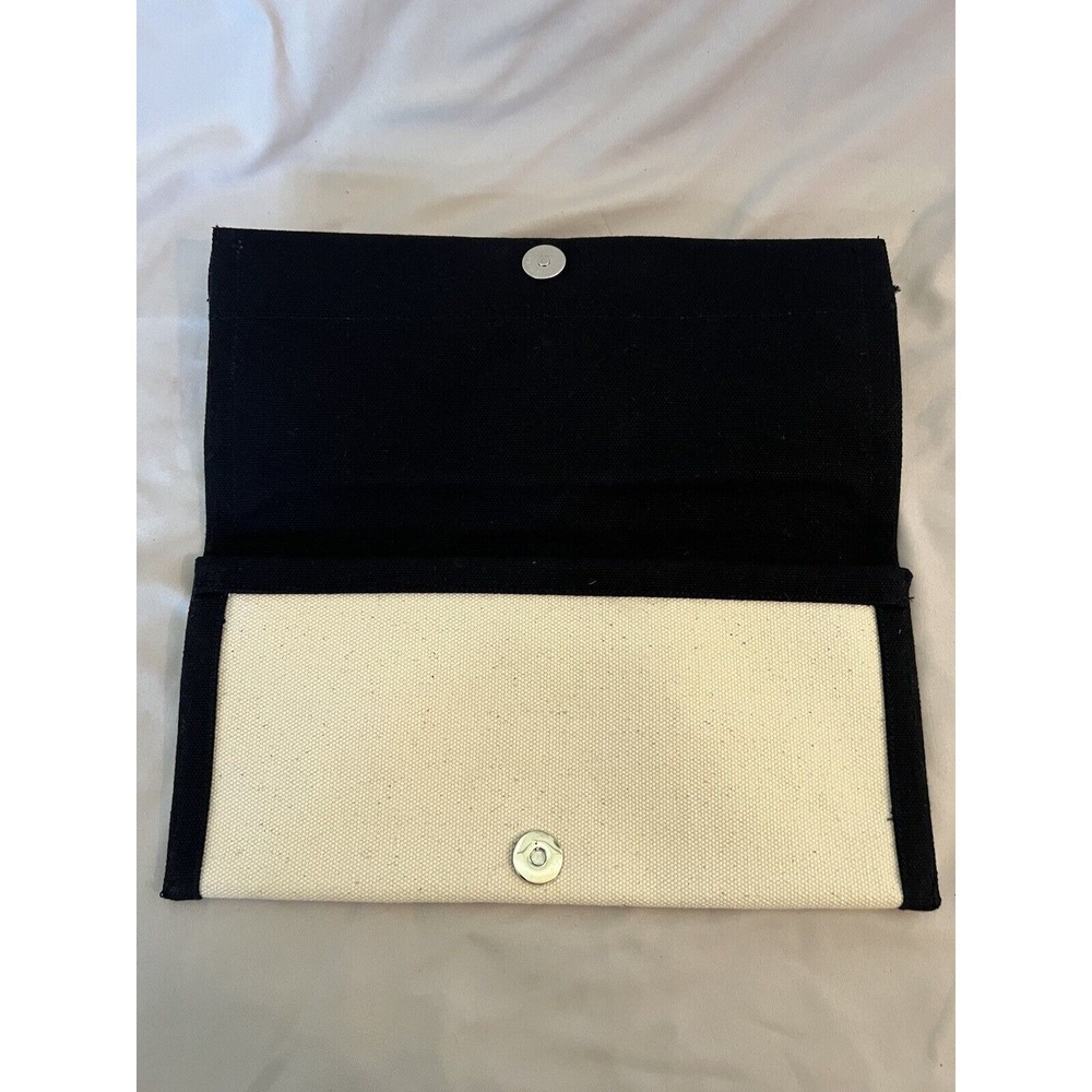 QBS Designs Clutch Fold Over Ivory Navy Embroidered Snowflake Medallion Linen - Picture 5 of 7